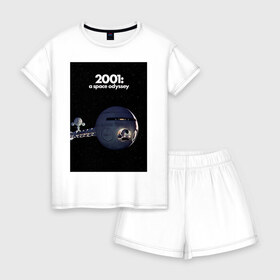 Женская пижама с шортиками хлопок с принтом Spaceship в Курске, 100% хлопок | футболка прямого кроя, шорты свободные с широкой мягкой резинкой | 