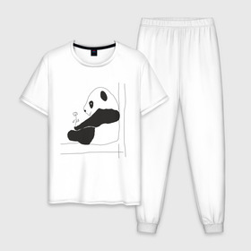 Мужская пижама хлопок с принтом Little Panda в Курске, 100% хлопок | брюки и футболка прямого кроя, без карманов, на брюках мягкая резинка на поясе и по низу штанин
 | panda | панда | рисунок