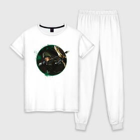 Женская пижама хлопок с принтом Green Arrow в Курске, 100% хлопок | брюки и футболка прямого кроя, без карманов, на брюках мягкая резинка на поясе и по низу штанин | arrow | oliver queen | vdzabma | оливер куинн | стрела