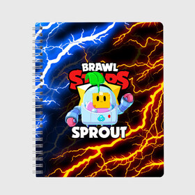 Тетрадь с принтом BRAWL STARS SPROUT в Курске, 100% бумага | 48 листов, плотность листов — 60 г/м2, плотность картонной обложки — 250 г/м2. Листы скреплены сбоку удобной пружинной спиралью. Уголки страниц и обложки скругленные. Цвет линий — светло-серый
 | 8 bit | 8 бит | bibi | brawl stars | crow | el brown | leon | leon shark | max | mr.p | phoenix | sally leon | shark | sprout | stars | virus | werewolf | акула | биби | вирус | ворон | леон | оборотень | пингвин