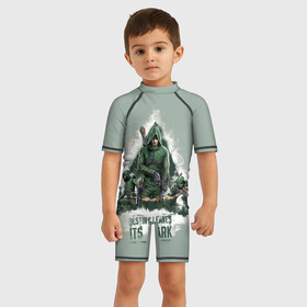 Детский купальный костюм 3D с принтом Green Arrow в Курске, Полиэстер 85%, Спандекс 15% | застежка на молнии на спине | arrow | oliver queen | vdzabma | оливер куинн | стрела