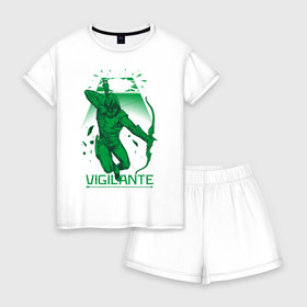Женская пижама с шортиками хлопок с принтом Vigilante в Курске, 100% хлопок | футболка прямого кроя, шорты свободные с широкой мягкой резинкой | arrow | oliver queen | vdzabma | оливер куинн | стрела