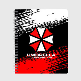 Тетрадь с принтом Umbrella Corporation в Курске, 100% бумага | 48 листов, плотность листов — 60 г/м2, плотность картонной обложки — 250 г/м2. Листы скреплены сбоку удобной пружинной спиралью. Уголки страниц и обложки скругленные. Цвет линий — светло-серый
 | resident evil | umbrella corporation | амбрелла | амбрелла корпорейшн | вирус | вымышленная военная и фармацевтическая корпорация | игра | умбрелла