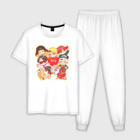 Мужская пижама хлопок с принтом BTS CHIBI в Курске, 100% хлопок | брюки и футболка прямого кроя, без карманов, на брюках мягкая резинка на поясе и по низу штанин
 | bts | chibi bts | k pop | kpop | бтс | кпоп