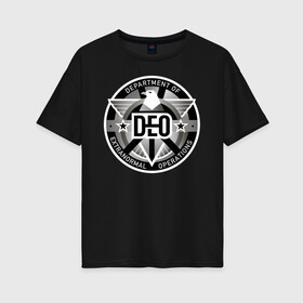 Женская футболка хлопок Oversize с принтом DEO в Курске, 100% хлопок | свободный крой, круглый ворот, спущенный рукав, длина до линии бедер
 | supergirl | vdzabma | супергерл