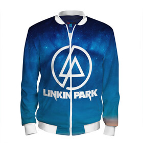 Мужской бомбер 3D с принтом Linkin Park в Курске, 100% полиэстер | застегивается на молнию, по бокам два кармана без застежек, по низу бомбера и на воротнике - эластичная резинка | chester bennington | linkin park | rock | space | группа | космос | линкин парк | логотип | музыка | рок | рок н ролл | честер беннингтон | эмблема