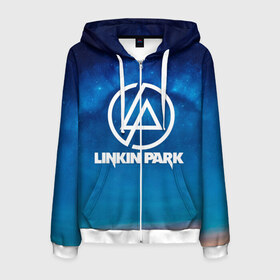 Мужская толстовка 3D на молнии с принтом Linkin Park в Курске, 100% полиэстер | длина до линии бедра, манжеты и пояс оформлены мягкой тканевой резинкой, двухслойный капюшон со шнурком для регулировки, спереди молния, по бокам два кармана | chester bennington | linkin park | rock | space | группа | космос | линкин парк | логотип | музыка | рок | рок н ролл | честер беннингтон | эмблема