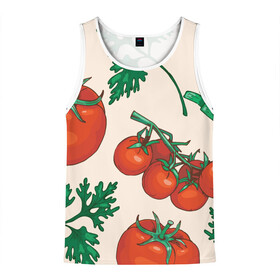 Мужская майка 3D с принтом Летние овощи в Курске, 100% полиэстер | круглая горловина, приталенный силуэт, длина до линии бедра. Пройма и горловина окантованы тонкой бейкой | 3d | зелень | летние | лето | лук | овощи | петрушка | помидоры | популярные | томаты