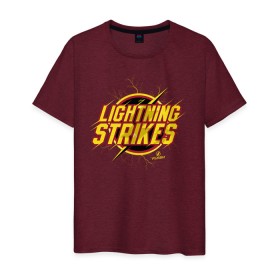 Мужская футболка хлопок с принтом Lightning Strikes в Курске, 100% хлопок | прямой крой, круглый вырез горловины, длина до линии бедер, слегка спущенное плечо. | Тематика изображения на принте: the flash | vdzabma | флэш