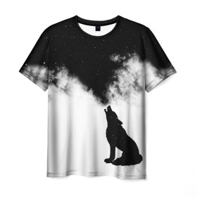 Мужская футболка 3D с принтом Galaxy wolf в Курске, 100% полиэфир | прямой крой, круглый вырез горловины, длина до линии бедер | dreams | galaxy wolf | psicodelic | space | wolf | абстракция | волк | волк выдыхает  космос | волк космос | вселенная | галактика | дым | космос | космос арт | космос из дыма | небо | психоделика