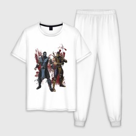 Мужская пижама хлопок с принтом Sub-Zero and Scorpion в Курске, 100% хлопок | брюки и футболка прямого кроя, без карманов, на брюках мягкая резинка на поясе и по низу штанин
 | Тематика изображения на принте: 