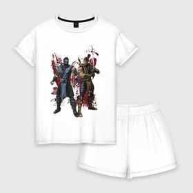 Женская пижама с шортиками хлопок с принтом Sub-Zero and Scorpion в Курске, 100% хлопок | футболка прямого кроя, шорты свободные с широкой мягкой резинкой | Тематика изображения на принте: 