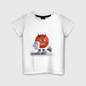 Детская футболка хлопок с принтом Смайлик в Курске, 100% хлопок | круглый вырез горловины, полуприлегающий силуэт, длина до линии бедер | картинки | обувь | пицца | прикольные | рожки | смайлик