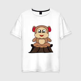 Женская футболка хлопок Oversize с принтом обезьяна в Курске, 100% хлопок | свободный крой, круглый ворот, спущенный рукав, длина до линии бедер
 | детские | животные | звери | картинки | милый | мультфильмы | обезьяна | пень | популярные | прикольные | смешные | счастливый