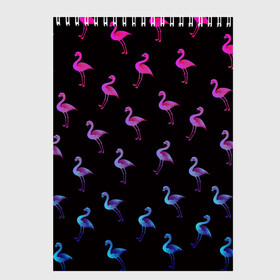 Скетчбук с принтом Фламинго в Курске, 100% бумага
 | 48 листов, плотность листов — 100 г/м2, плотность картонной обложки — 250 г/м2. Листы скреплены сверху удобной пружинной спиралью | Тематика изображения на принте: крылья | лапы | пернатый | перо | перья | птица | птицы | птичка | розовый | розовый фламинго | фламинго | черный