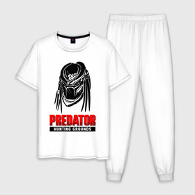 Мужская пижама хлопок с принтом PREDATOR: HUNTING GROUNDS. в Курске, 100% хлопок | брюки и футболка прямого кроя, без карманов, на брюках мягкая резинка на поясе и по низу штанин
 | Тематика изображения на принте: 90 е | predator | predator:hunting grounds | апгрейд | взгляд | воители | добыча | клыки | монстр | монстры | предатор | пришелец | против чужого | существо | фантастика | фэнтези | хищник