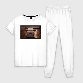 Женская пижама хлопок с принтом The Shining Typewriter Frame в Курске, 100% хлопок | брюки и футболка прямого кроя, без карманов, на брюках мягкая резинка на поясе и по низу штанин | the shining | vdosadir | сияние | стэнли кубрик