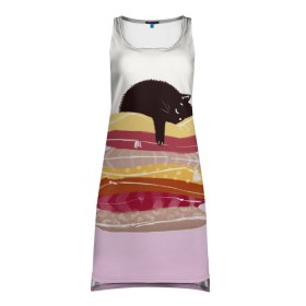Платье-майка 3D с принтом черный кот на подушках спит в Курске, 100% полиэстер | полуприлегающий силуэт, широкие бретели, круглый вырез горловины, удлиненный подол сзади. | 