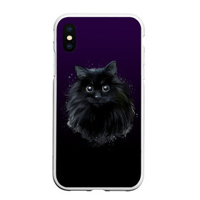 Чехол для iPhone XS Max матовый с принтом черный кот на фиолетовом фоне в Курске, Силикон | Область печати: задняя сторона чехла, без боковых панелей | акварель | глаза | клево | котейка | котенок | котик | котэ | кошак | кошка | красиво | любителю кошек | модно | мяу | подарок | пушистый | рисунок | стильно | темный | черный кот | шерсть