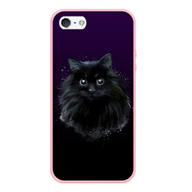 Чехол для iPhone 5/5S матовый с принтом черный кот на фиолетовом фоне в Курске, Силикон | Область печати: задняя сторона чехла, без боковых панелей | Тематика изображения на принте: акварель | глаза | клево | котейка | котенок | котик | котэ | кошак | кошка | красиво | любителю кошек | модно | мяу | подарок | пушистый | рисунок | стильно | темный | черный кот | шерсть