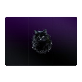 Магнитный плакат 3Х2 с принтом черный кот на фиолетовом фоне в Курске, Полимерный материал с магнитным слоем | 6 деталей размером 9*9 см | акварель | глаза | клево | котейка | котенок | котик | котэ | кошак | кошка | красиво | любителю кошек | модно | мяу | подарок | пушистый | рисунок | стильно | темный | черный кот | шерсть