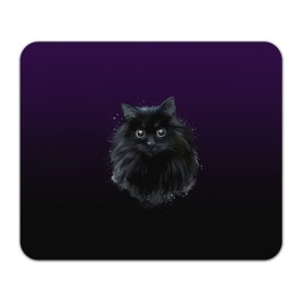 Коврик для мышки прямоугольный с принтом черный кот на фиолетовом фоне в Курске, натуральный каучук | размер 230 х 185 мм; запечатка лицевой стороны | Тематика изображения на принте: акварель | глаза | клево | котейка | котенок | котик | котэ | кошак | кошка | красиво | любителю кошек | модно | мяу | подарок | пушистый | рисунок | стильно | темный | черный кот | шерсть