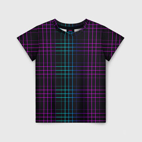 Детская футболка 3D с принтом Neon cell в Курске, 100% гипоаллергенный полиэфир | прямой крой, круглый вырез горловины, длина до линии бедер, чуть спущенное плечо, ткань немного тянется | геометрия | градиент | квадраты | клетка | клетчатый | линии | неоновый | полосы | популярный | разноцветный | решетка | сетка | текстура | фиолетовый | шотландка | яркий