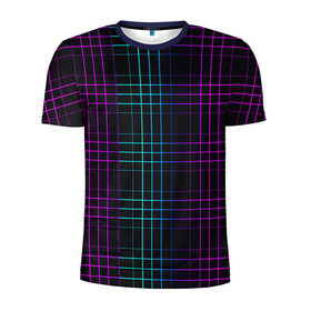 Мужская футболка 3D спортивная с принтом Neon cell в Курске, 100% полиэстер с улучшенными характеристиками | приталенный силуэт, круглая горловина, широкие плечи, сужается к линии бедра | геометрия | градиент | квадраты | клетка | клетчатый | линии | неоновый | полосы | популярный | разноцветный | решетка | сетка | текстура | фиолетовый | шотландка | яркий