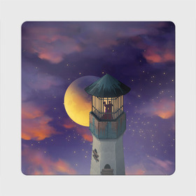 Магнит виниловый Квадрат с принтом To the Moon 3D в Курске, полимерный материал с магнитным слоем | размер 9*9 см, закругленные углы | Тематика изображения на принте: lighthouse | moon | night | pair | silhouettes | stars | to the moon | звёзды | луна | маяк | ночь | пара | силуэты