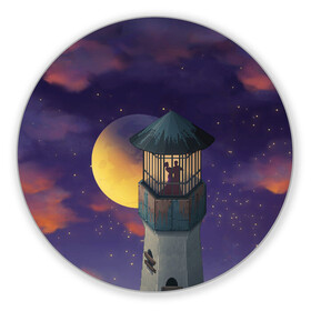 Коврик для мышки круглый с принтом To the Moon 3D в Курске, резина и полиэстер | круглая форма, изображение наносится на всю лицевую часть | Тематика изображения на принте: lighthouse | moon | night | pair | silhouettes | stars | to the moon | звёзды | луна | маяк | ночь | пара | силуэты