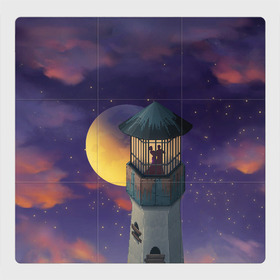 Магнитный плакат 3Х3 с принтом To the Moon 3D в Курске, Полимерный материал с магнитным слоем | 9 деталей размером 9*9 см | Тематика изображения на принте: lighthouse | moon | night | pair | silhouettes | stars | to the moon | звёзды | луна | маяк | ночь | пара | силуэты