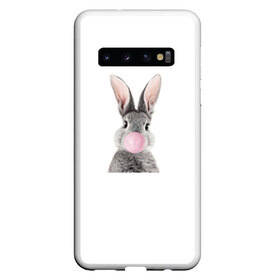 Чехол для Samsung Galaxy S10 с принтом Заяц в Курске, Силикон | Область печати: задняя сторона чехла, без боковых панелей | бабл гам.милый заяц | животное | зайка | зая | заяц | кролик | с жевачкой