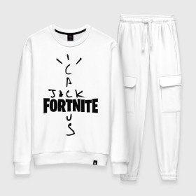 Женский костюм хлопок с принтом FORTNITE X TRAVIS SCOTT в Курске, 100% хлопок | на свитшоте круглая горловина, мягкая резинка по низу. Брюки заужены к низу, на них два вида карманов: два 