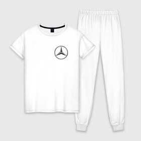 Женская пижама хлопок с принтом Mercedes logo в Курске, 100% хлопок | брюки и футболка прямого кроя, без карманов, на брюках мягкая резинка на поясе и по низу штанин | benz | logo | mercedes | mercedes benz