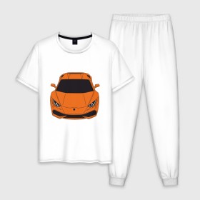 Мужская пижама хлопок с принтом Lamborghini Huracan в Курске, 100% хлопок | брюки и футболка прямого кроя, без карманов, на брюках мягкая резинка на поясе и по низу штанин
 | Тематика изображения на принте: huracan | lambo | lamborghini | racecar | sportcar