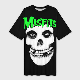 Платье-футболка 3D с принтом Misfits в Курске,  |  | clash | cure | horror | linkin park | misfits | punk | punkrock | ramones | корольишут | панкрок