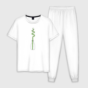 Мужская пижама хлопок с принтом Бамбук в Курске, 100% хлопок | брюки и футболка прямого кроя, без карманов, на брюках мягкая резинка на поясе и по низу штанин
 | Тематика изображения на принте: бутылка | домашние растения | зеленый | панда | растения | суккуленты | цветы | чистый | экологический | экология
