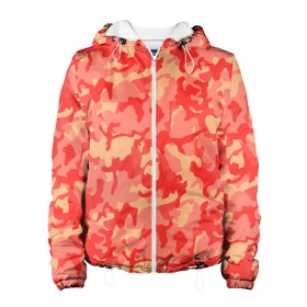 Женская куртка 3D с принтом Оранжевый камуфляж в Курске, ткань верха — 100% полиэстер, подклад — флис | прямой крой, подол и капюшон оформлены резинкой с фиксаторами, два кармана без застежек по бокам, один большой потайной карман на груди. Карман на груди застегивается на липучку | camouflage | camuflage | kamouflage | orange | pink | абстракция | камуфляж | комуфляж | оранжевый | пятна | розовый