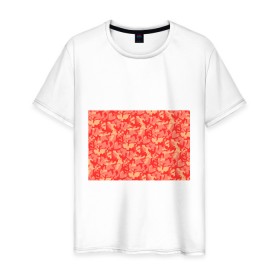 Мужская футболка хлопок с принтом Оранжевый камуфляж в Курске, 100% хлопок | прямой крой, круглый вырез горловины, длина до линии бедер, слегка спущенное плечо. | camouflage | camuflage | kamouflage | orange | pink | абстракция | камуфляж | комуфляж | оранжевый | пятна | розовый
