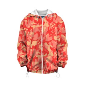 Детская куртка 3D с принтом Оранжевый камуфляж в Курске, 100% полиэстер | застежка — молния, подол и капюшон оформлены резинкой с фиксаторами, по бокам — два кармана без застежек, один потайной карман на груди, плотность верхнего слоя — 90 г/м2; плотность флисового подклада — 260 г/м2 | camouflage | camuflage | kamouflage | orange | pink | абстракция | камуфляж | комуфляж | оранжевый | пятна | розовый