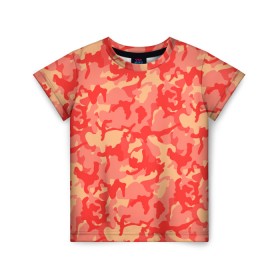 Детская футболка 3D с принтом Оранжевый камуфляж в Курске, 100% гипоаллергенный полиэфир | прямой крой, круглый вырез горловины, длина до линии бедер, чуть спущенное плечо, ткань немного тянется | camouflage | camuflage | kamouflage | orange | pink | абстракция | камуфляж | комуфляж | оранжевый | пятна | розовый