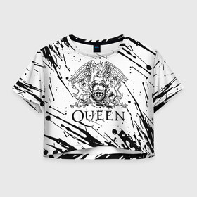 Женская футболка Crop-top 3D с принтом QUEEN. в Курске, 100% полиэстер | круглая горловина, длина футболки до линии талии, рукава с отворотами | queen | британская рок группа | квин | куин | кьюин | мистер робот | музыка | рами малек | рок | рок музыка | фредди меркьюри