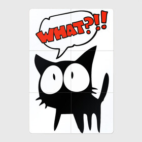 Магнитный плакат 2Х3 с принтом What?! в Курске, Полимерный материал с магнитным слоем | 6 деталей размером 9*9 см | Тематика изображения на принте: глаза | зачем | испуг | кот | котик | почему | удивление | черный кот | что | эмоции
