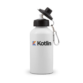 Бутылка спортивная с принтом Kotlin в Курске, металл | емкость — 500 мл, в комплекте две пластиковые крышки и карабин для крепления | Тематика изображения на принте: kotlin | котлин