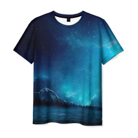 Мужская футболка 3D с принтом Ночное поле в Курске, 100% полиэфир | прямой крой, круглый вырез горловины, длина до линии бедер | Тематика изображения на принте: горы | звёздное небо | небо | ночь | облака | поле