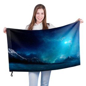 Флаг 3D с принтом Ночное поле в Курске, 100% полиэстер | плотность ткани — 95 г/м2, размер — 67 х 109 см. Принт наносится с одной стороны | горы | звёздное небо | небо | ночь | облака | поле