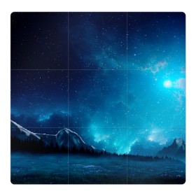 Магнитный плакат 3Х3 с принтом Ночное поле в Курске, Полимерный материал с магнитным слоем | 9 деталей размером 9*9 см | Тематика изображения на принте: горы | звёздное небо | небо | ночь | облака | поле