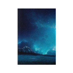 Обложка для паспорта матовая кожа с принтом Ночное поле в Курске, натуральная матовая кожа | размер 19,3 х 13,7 см; прозрачные пластиковые крепления | Тематика изображения на принте: горы | звёздное небо | небо | ночь | облака | поле