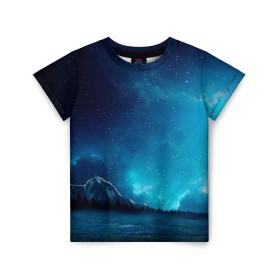 Детская футболка 3D с принтом Ночное поле в Курске, 100% гипоаллергенный полиэфир | прямой крой, круглый вырез горловины, длина до линии бедер, чуть спущенное плечо, ткань немного тянется | Тематика изображения на принте: горы | звёздное небо | небо | ночь | облака | поле