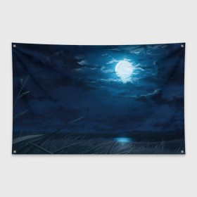 Флаг-баннер с принтом Ночное поле в Курске, 100% полиэстер | размер 67 х 109 см, плотность ткани — 95 г/м2; по краям флага есть четыре люверса для крепления | луна | небо | ночь | облака | поле